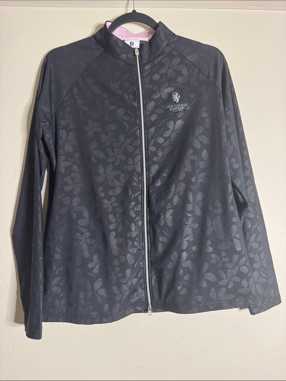 FootJoy Black Floral-Pattern Full-Zip Bomber Jacket